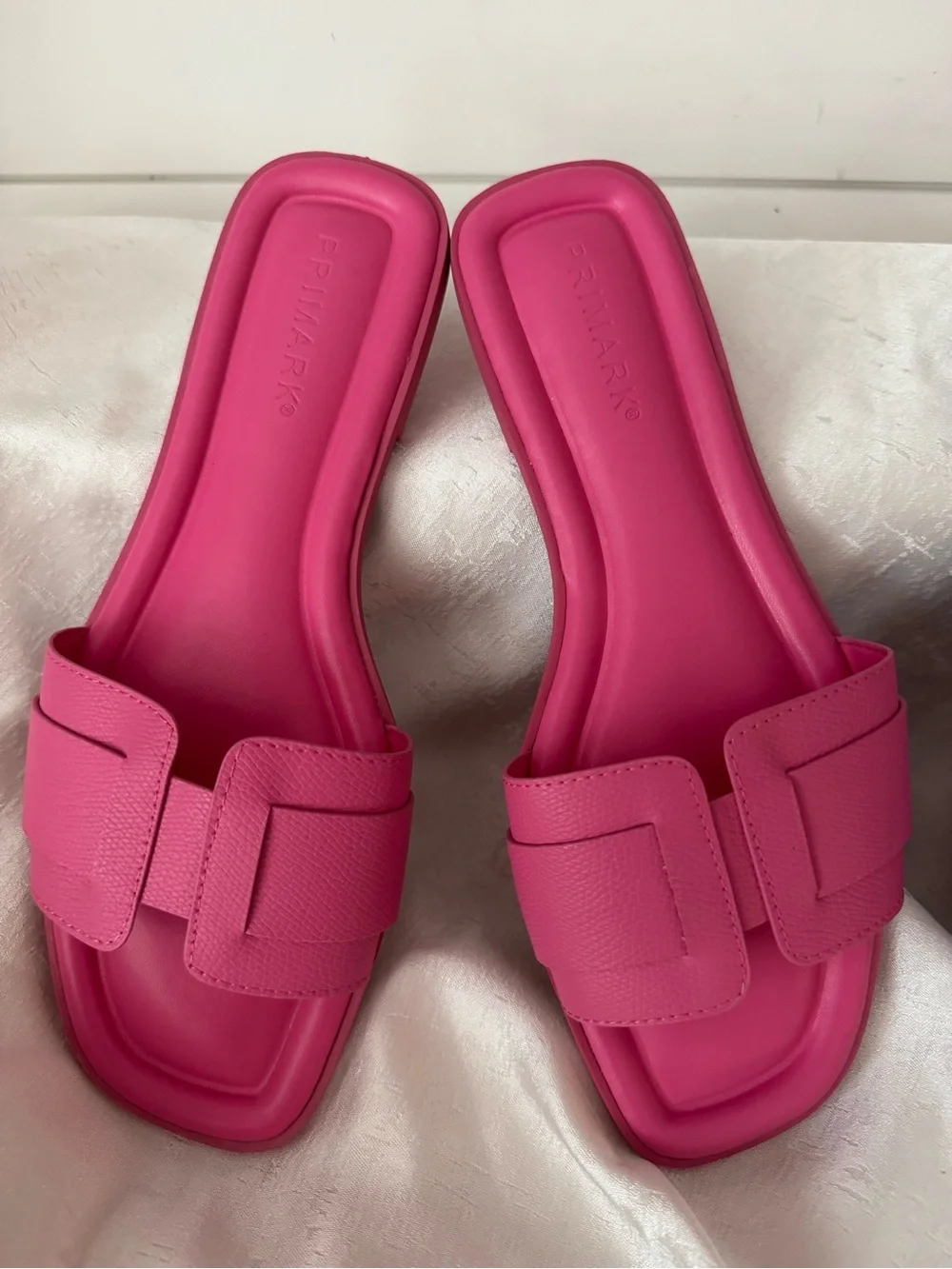 Primark Women's Pink and Lilac Square Toe Slide Sandals